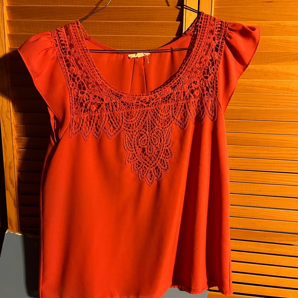 Elegant Red Lace Trim Top